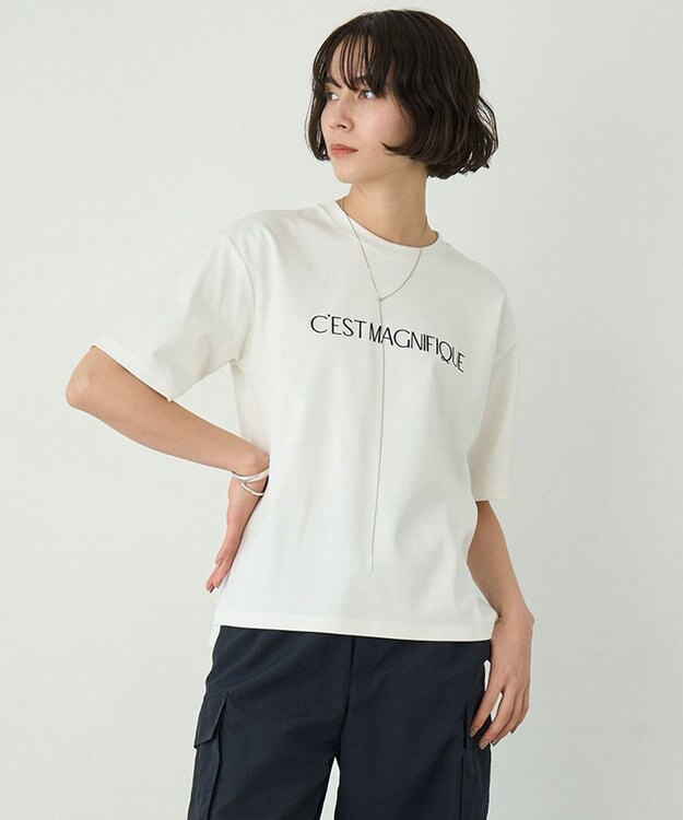 UNFILO BEAUTY FORM ロゴ刺繍 半袖Tシャツ 白