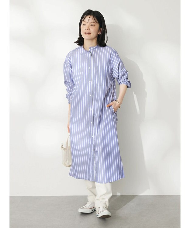 CRAFT STANDARD BOUTIQUE プランサーボタンシャツワンピース Stripe Blue