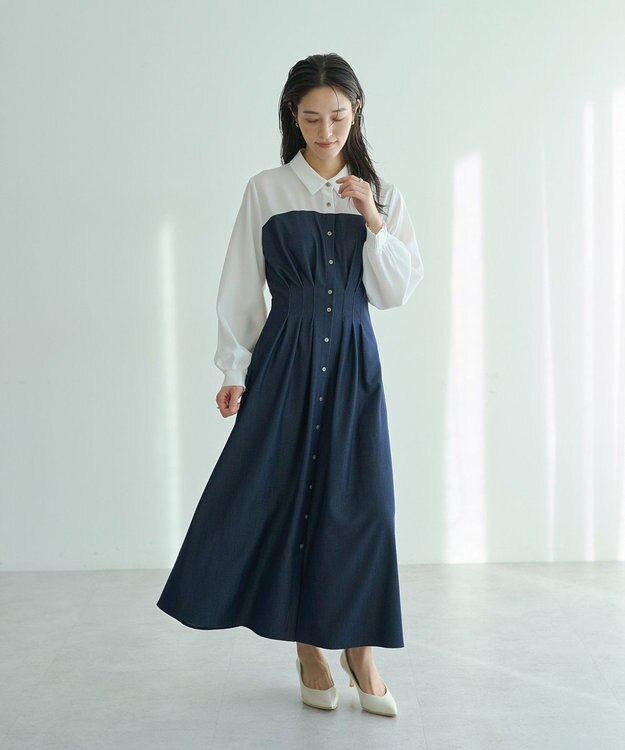 YECCA VECCA ベアドッキングワンピース Navy
