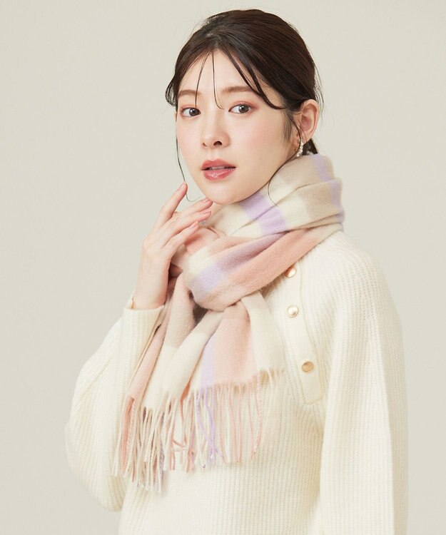 ANY SIS ウールニュアンス ストール ピンクチェック系