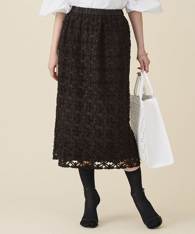 自由区 L テープエンブロイダリー スカート ブラウン
