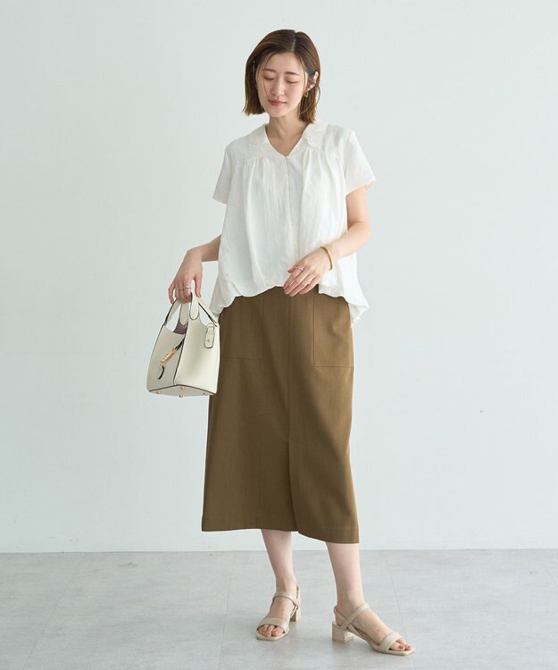 YECCA VECCA 刺繍カラーバルーンヘムブラウス Off White