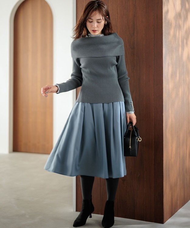 組曲 タックフレアカラースカート ブルーグレー系