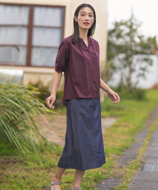 J.PRESS LADIES 【接触冷感】プレーティングジャージー ペプラム カットソー ボルドー系