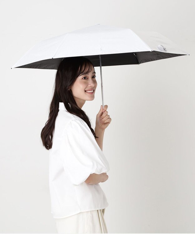 MOONBAT 【WEB限定/ 遮光率100％/遮熱/UV】POLO RALPH LAUREN（ポロ ラルフローレン）晴雨兼用日傘 ワンポイント ポロポニー シャンブレー 無地 折りたたみ傘 ホワイト