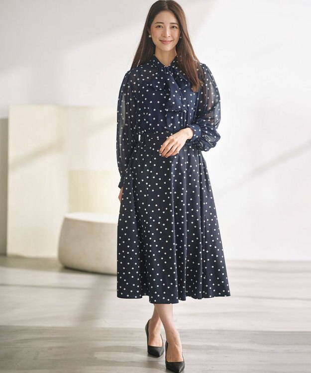 組曲 S 【前後着用可】シフォンオーガンプリント ボウタイワンピース ネイビーベース系5