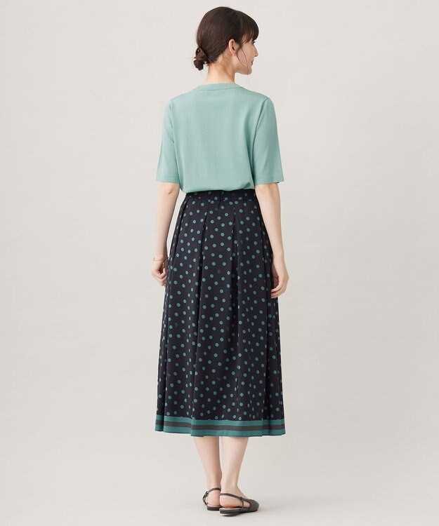 自由区 L 【洗える】ポルカドットプリント スカート ネイビー×ミントグリーン