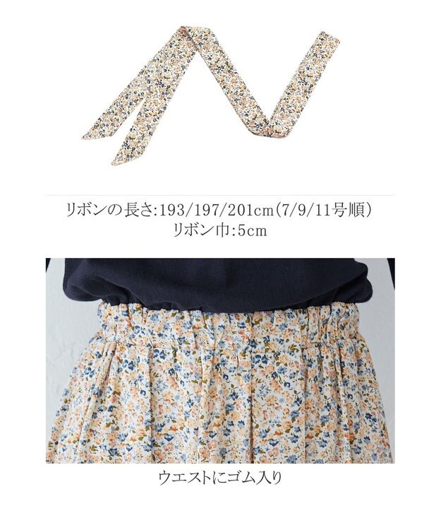 Tiaclasse 【洗える】異素材を組み合わせた花柄ドッキングワンピース ネイビー