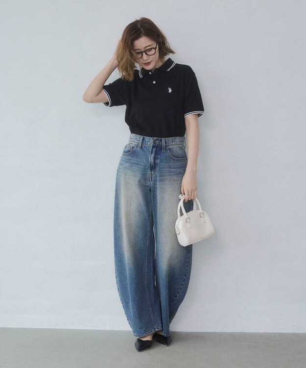 WEGO ワイドカーブデニムパンツ デニム中濃加工色