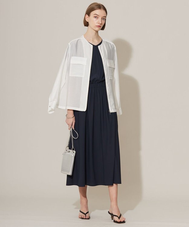 ICB L 【洗える】リヨセルナイロンワッシャー ノーカラーブルゾン オフホワイト系