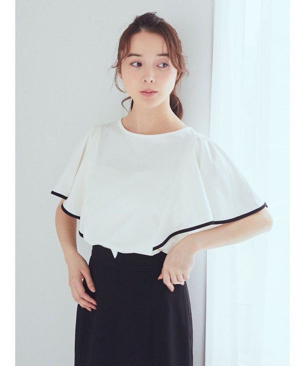 earth music&ecology パイピングフレアスリーブカットソー Off White