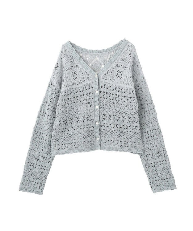 AMERICAN HOLIC 【前後2WAY】レース透かし編みニットカーディガン Sax