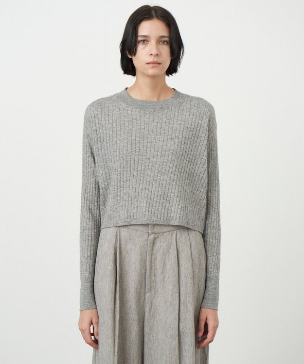 ATON CASHMERE SILK SPUN | リブプルオーバー TOP GRAY