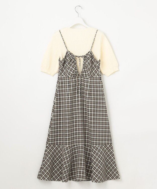 Feroux 【セットアイテム・洗える】パフスリーブニット×キャミソール ワンピース ブラック系2