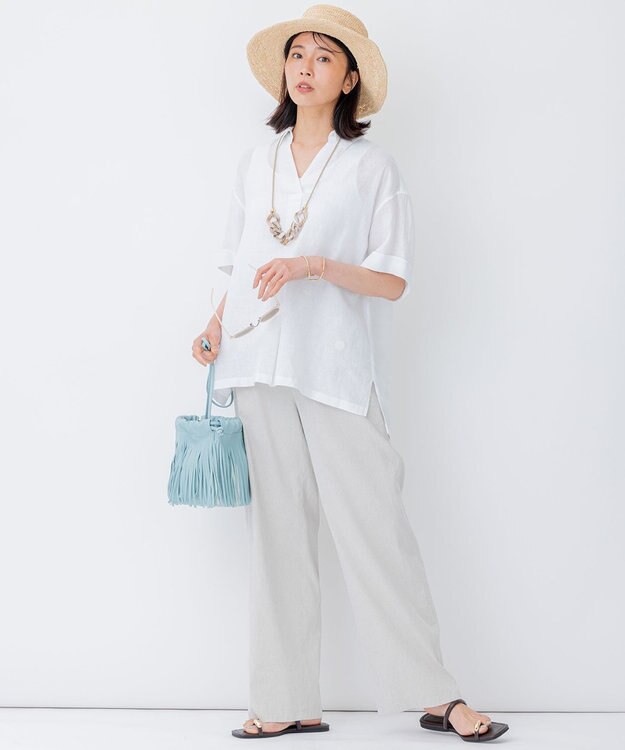 23区 【CLASSY.6月号掲載】MARCO MASI レザーフリンジ ミニ巾着 バッグ スカイブルー系