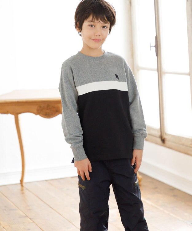 J.PRESS KIDS 【100-130cm】ブル刺繍 ブロッキングトレーナー ライトグレー系2