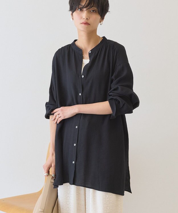 AMERICAN HOLIC 楊柳バンドカラーシャツ Black