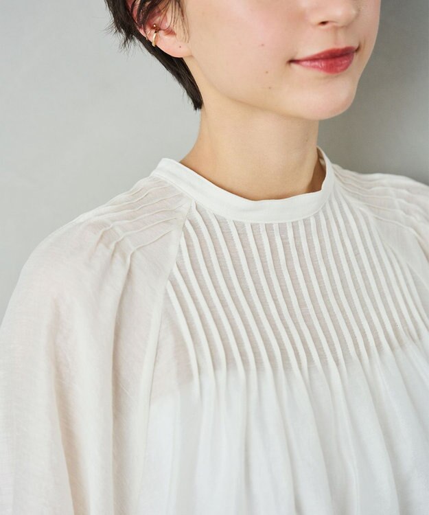 #Newans 【金子綾さんインスタライブご紹介アイテム】（前後着用可能）ピンタックシアーブラウス ホワイト