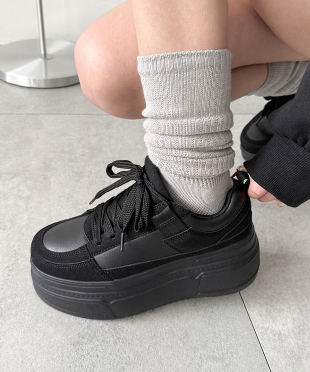 WEGO 厚底ワイドシューレーススニーカー ブラック