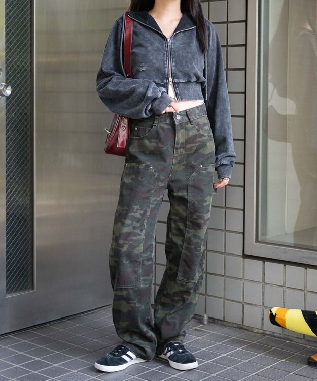 WEGO ヴィンテージウォッシュWジップショートパーカー ブラックその他