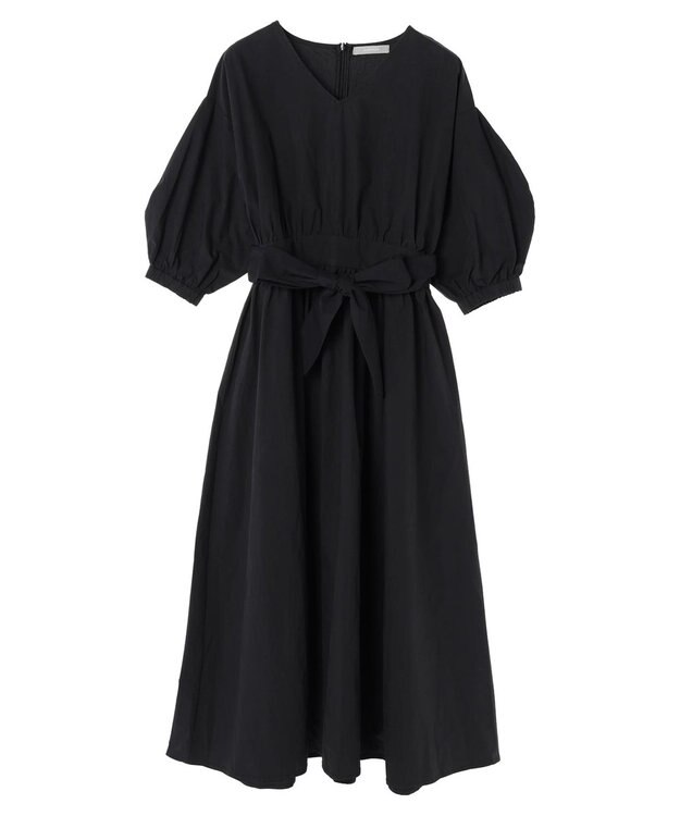 Green Parks ａ．ボリュームギャザーウエスト切替ワンピース Black