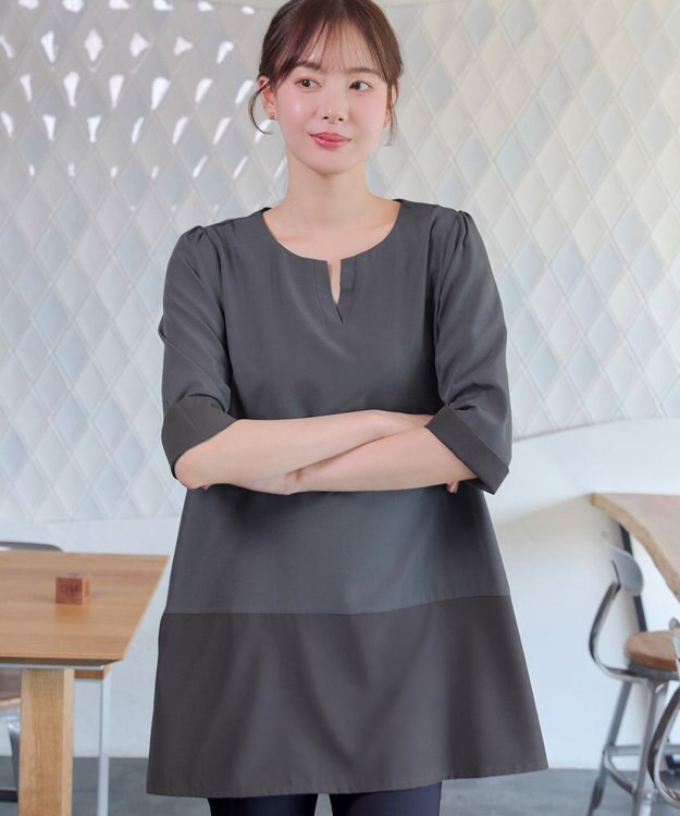 Tiaclasse L 【新色追加】バイカラーチュニック チャコールグレー