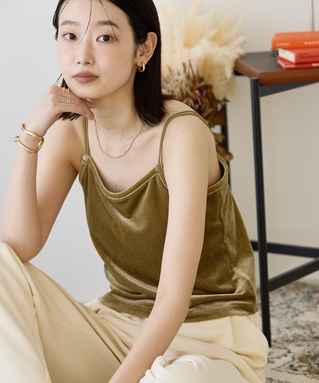AMERICAN HOLIC カップ付き ベロアショートキャミソール Olive