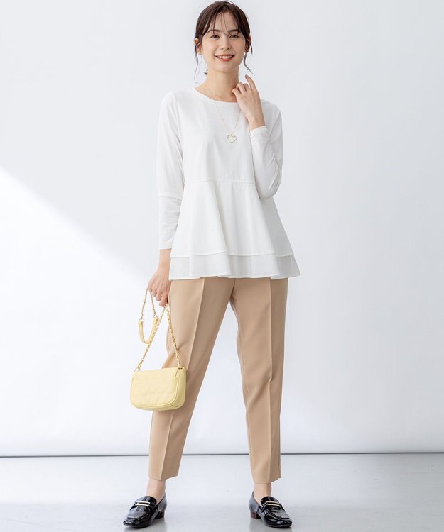 組曲 【ストレッチ・イージーケア】オシャクロス テーパードパンツ ベージュ系