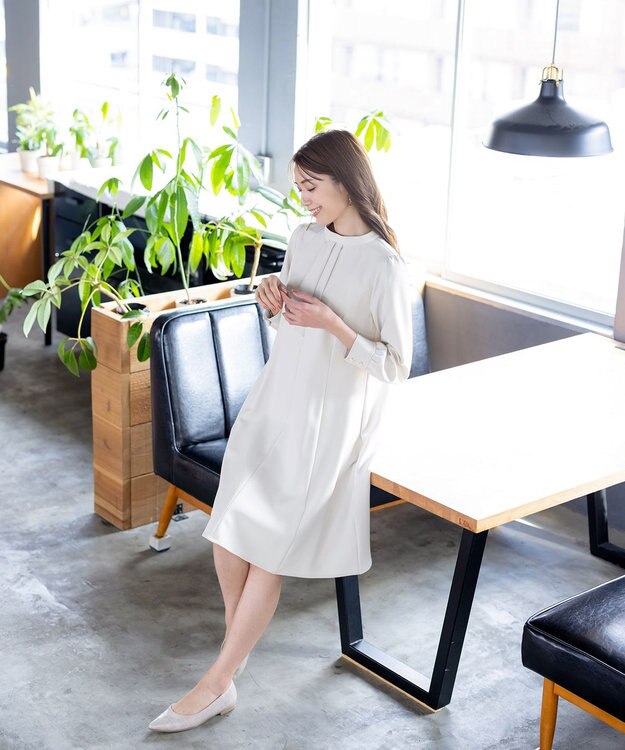 Tiaclasse L 【ダブルクロス】【洗える】フリルドレープワンピース グレージュ