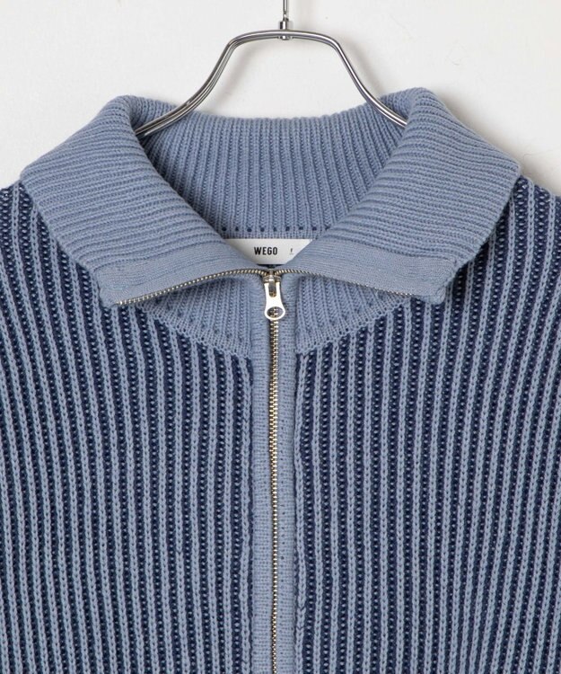 WEGO ダブルジップショートカーデ ブルー