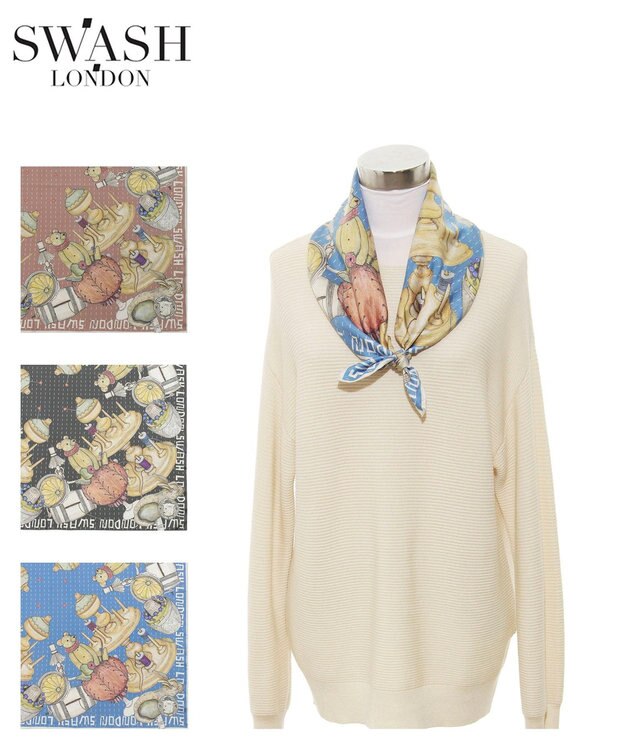 MOONBAT SWASH LONDON 大判シルクツイルスカーフ Trifle 68×68cm 日本製 スカイブルー