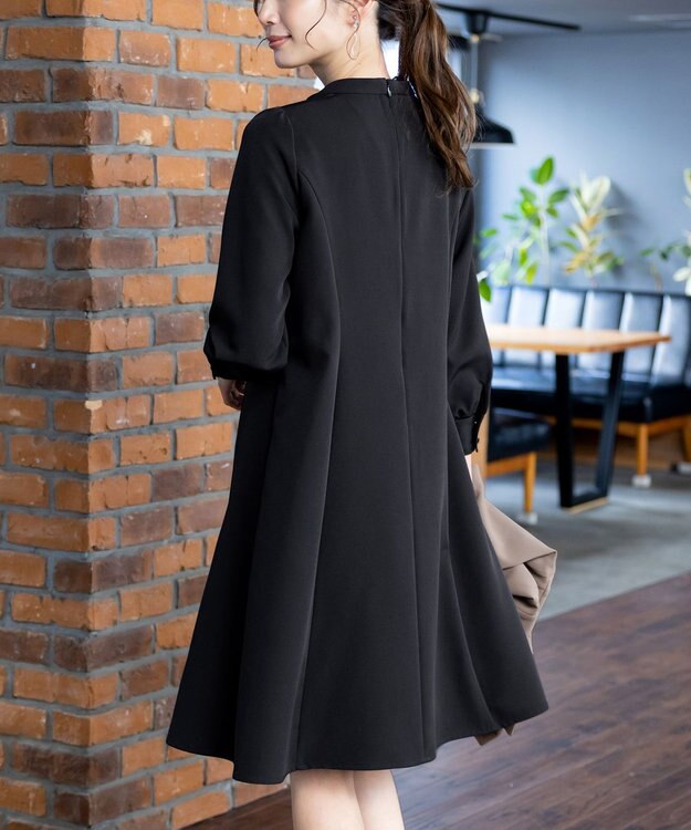 Tiaclasse L 【ダブルクロス】【洗える】フリルドレープワンピース ブラック