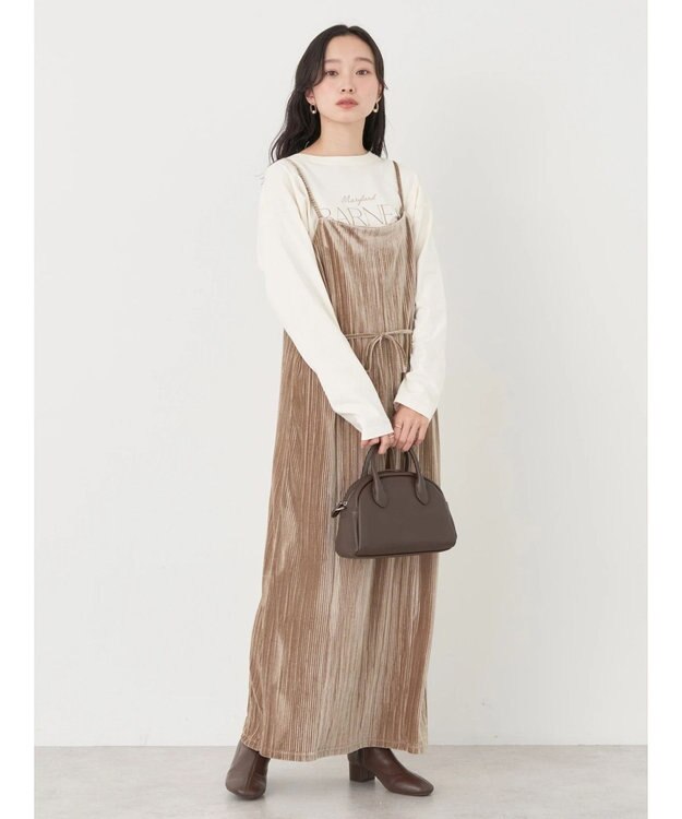 earth music&ecology ベロアプリーツキャミワンピース Beige