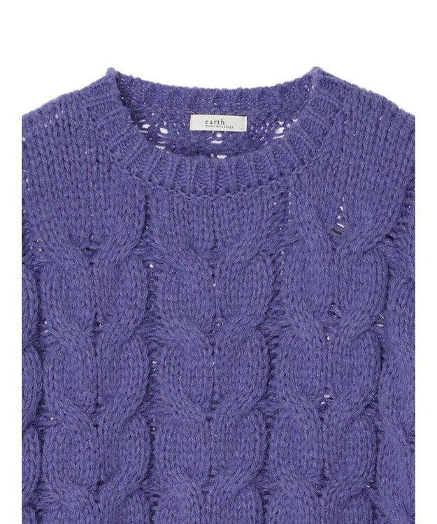 earth music&ecology ローゲージ手編み風ケーブルプルオーバー Blue