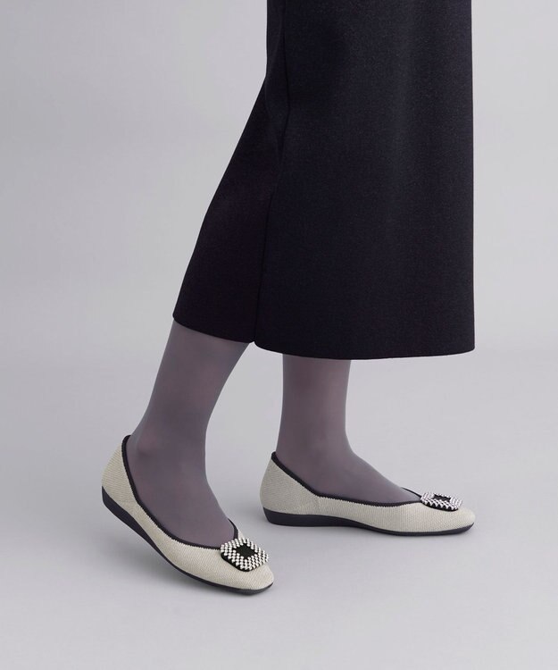 steppi 【洗える/撥水】ビジュー付 スクエア パンプス シルバー