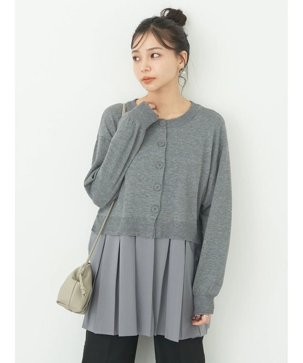 earth music&ecology プリーツドッキングカーディガン Gray
