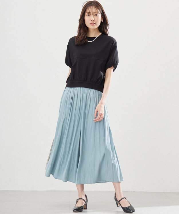 組曲 L 【春夏のNEWカラー登場】ギャザーライトデシン パンツ スモーキーグリーン系