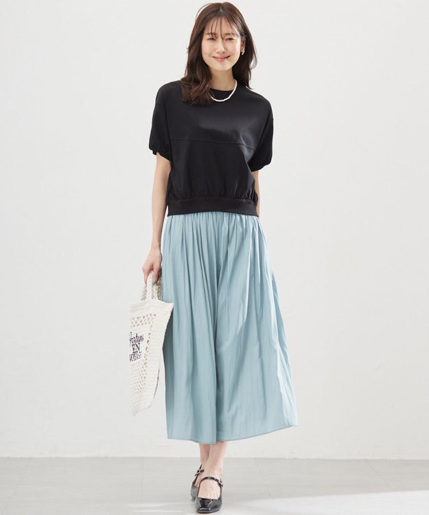 組曲 L 【春夏のNEWカラー登場】ギャザーライトデシン パンツ スモーキーグリーン系