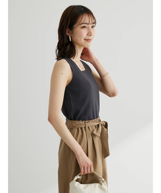 Green Parks スクエアネックニットタンクトップ Charcoal Gray