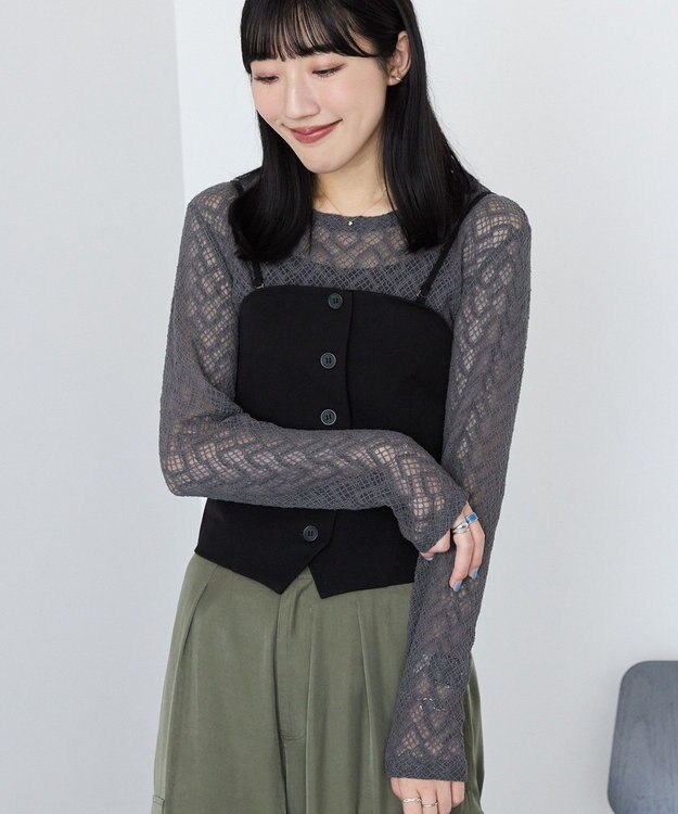 AMERICAN HOLIC レース長袖プルオーバー Charcoal Gray