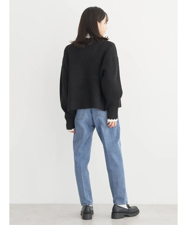 earth music&ecology スカラップニットカーディガン Black