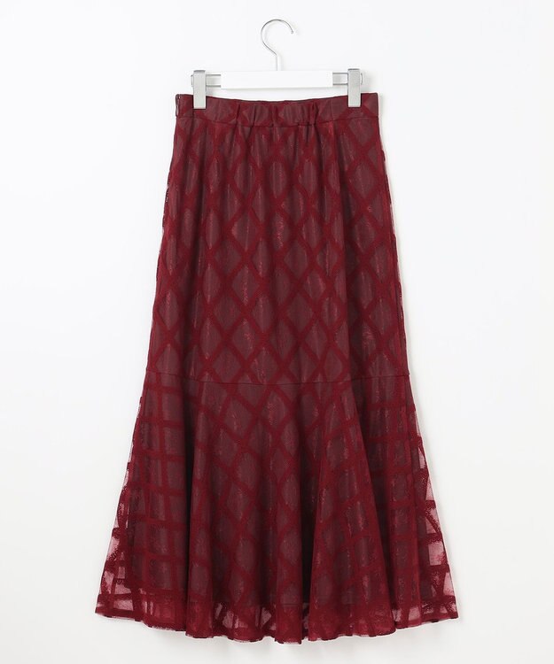 Feroux 【洗える】シアーチェック マーメイド スカート ワイン系2