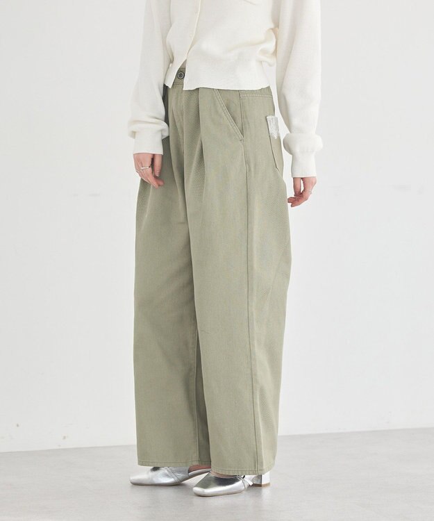 earth music&ecology 【綿100％】ポケットレースカラーパンツ Light Green