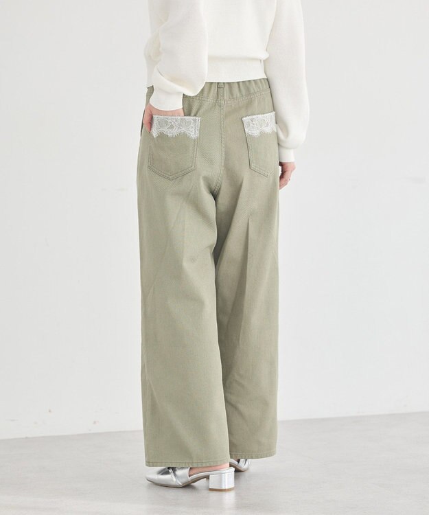 earth music&ecology 【綿100％】ポケットレースカラーパンツ Light Green