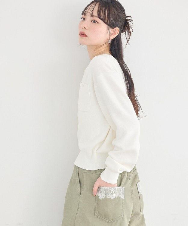 earth music&ecology 【綿100％】ポケットレースカラーパンツ Light Green