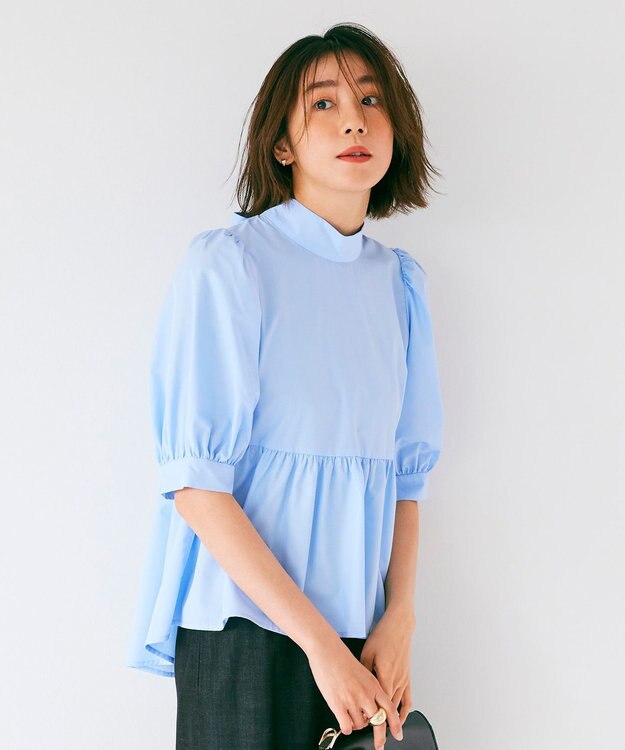 Feroux 【新色追加・ONWARD CROSSET MAG掲載】バックリボンパフスリーブ ブラウス スカイブルー系