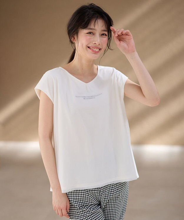 ANY チュールデザインフレンチスリーブTシャツ オフ