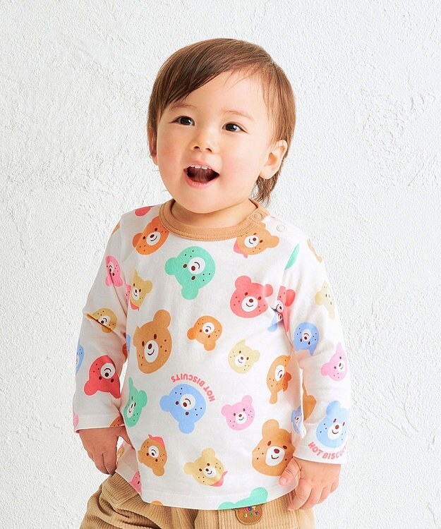 MIKI HOUSE HOT BISCUITS 【80-120cm】 カラフルビーンズ 総柄長袖Tシャツ