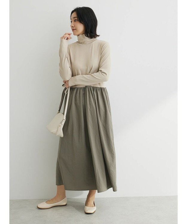 Green Parks ・ＳＵＧＡＲ　ＳＰＯＯＮ　ハイネックギャザーワンピース Beige