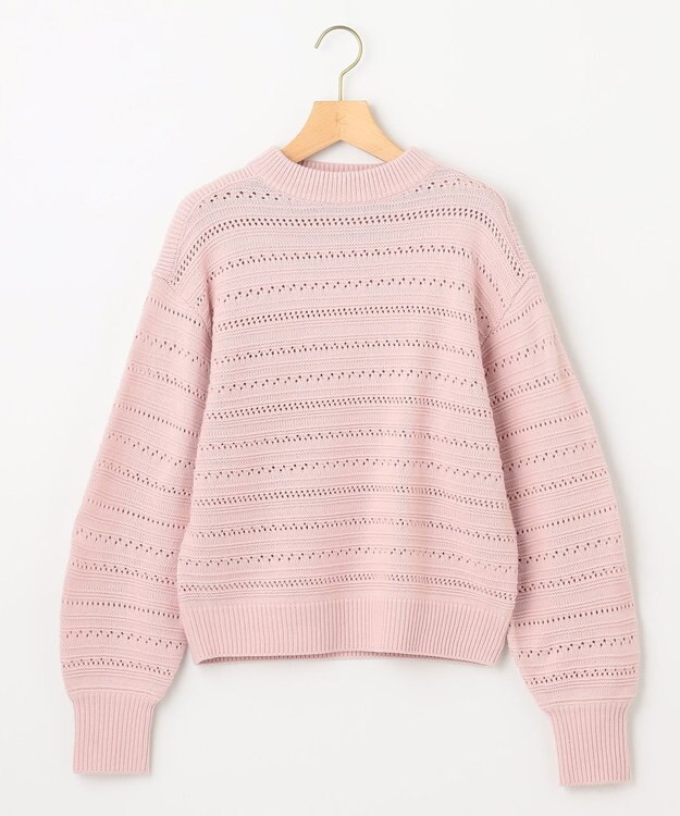 組曲 L 【WEB限定カラーあり】透かし編みバルキーボーダー柄ニット ピンク系
